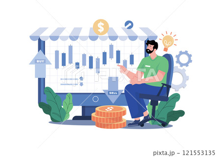 Investor Analyzing Stock Market Illustration concept on white background 121553135