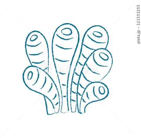 Marine seaweed doodle. Aquatic plant design. Underwater flora, flat texture, cartoon graphic style, potential usage in educational materials or decor. Unique swirl patterns enhance visual appeal. Marine seaweed doodle. Aquatic plant design. Underwater flora, flat texture, cartoon graphic style, potential usage in educational materials or decor. Unique swirl patterns enhance visual appeal. 121553255