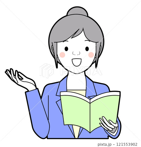 本を持って説明する女性 121553902