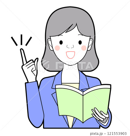 本を持って指を立てる女性 121553903