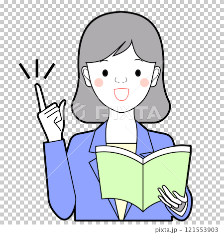 本を持って指を立てる女性 121553903