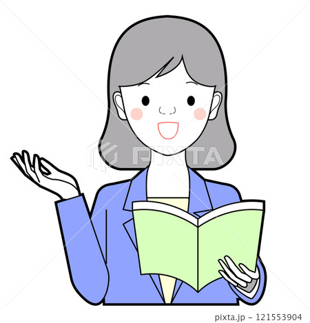 本を持って説明する女性 121553904