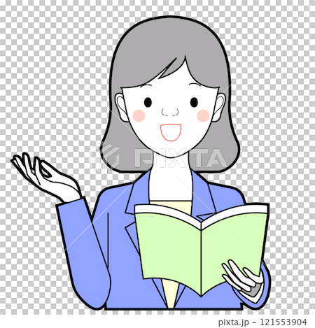 本を持って説明する女性 121553904