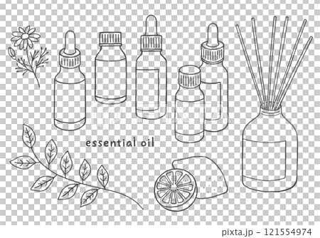Aroma oil hand-drawn illustration set (monochrome) 121554974