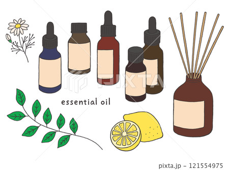 アロマオイルの手描きイラストセット（カラー） 121554975