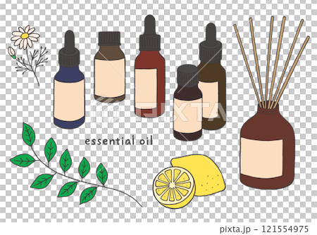 アロマオイルの手描きイラストセット（カラー） 121554975