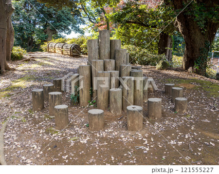 公園に置かれた木製遊具 公園に置かれた木製遊具 121555227