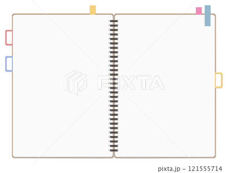 シンプルな無地のノートと付箋のセット、リングノート、見開き 121555714