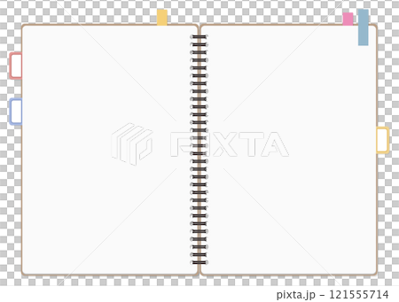シンプルな無地のノートと付箋のセット、リングノート、見開き 121555714