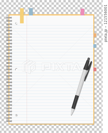 シンプルな罫線のノートと付箋、ボールペンのセット、リングノート 121556001