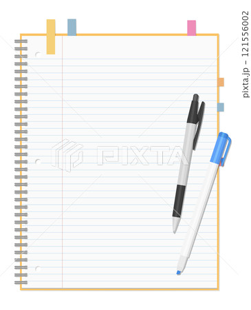 シンプルな罫線のノートと付箋、ボールペン、蛍光ペンのセット、リングノート 121556002