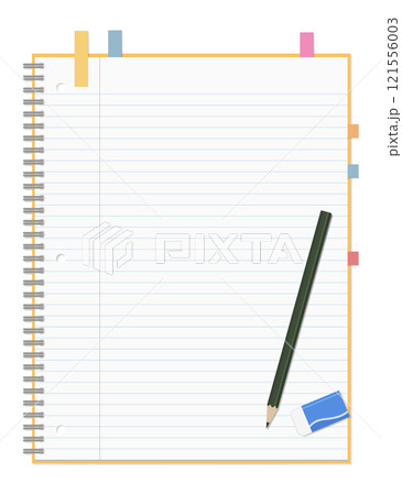 シンプルな罫線のノートと付箋、鉛筆と消しゴムのセット、リングノート シンプルな罫線のノートと付箋、鉛筆と消しゴムのセット、リングノート 121556003