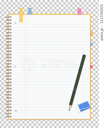 シンプルな罫線のノートと付箋、鉛筆と消しゴムのセット、リングノート シンプルな罫線のノートと付箋、鉛筆と消しゴムのセット、リングノート 121556003