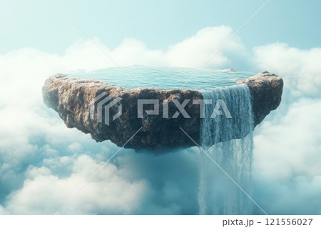 A waterfall is flowing from a rock in the sky A waterfall is flowing from a rock in the sky 121556027