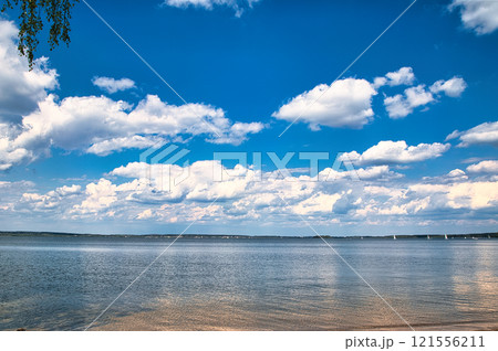 Crystal lake with clear sky sunny day 121556211
