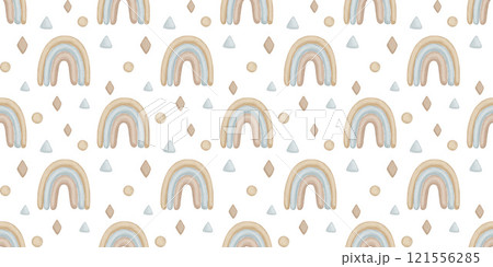 Seamless watercolor pattern with boho rainbow. Repeat background for baby, kids 121556285