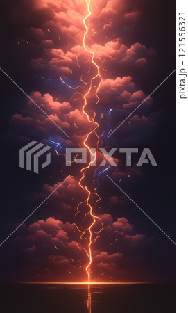 Dramatic Lightning Strike Across Stormy Clouds 121556321