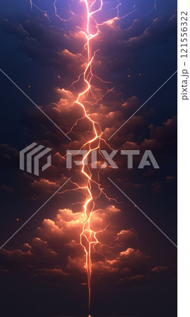 Powerful Lightning Strike Illuminates Stormy Sky 121556322