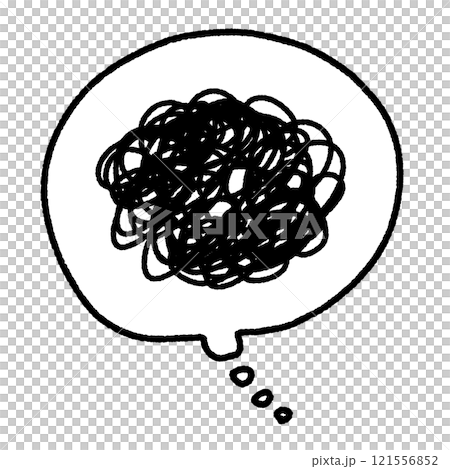 凌亂的線條和氣泡，感到困惑、不滿、思考 121556852