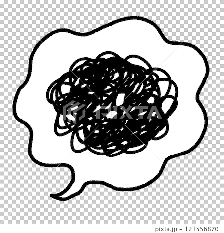 凌亂的線條和氣泡，感到困惑、不滿、思考 121556870