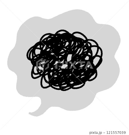 ぐちゃぐちゃに絡まる線と吹き出し モヤモヤ 不満 考える ぐちゃぐちゃに絡まる線と吹き出し モヤモヤ 不満 考える 121557039