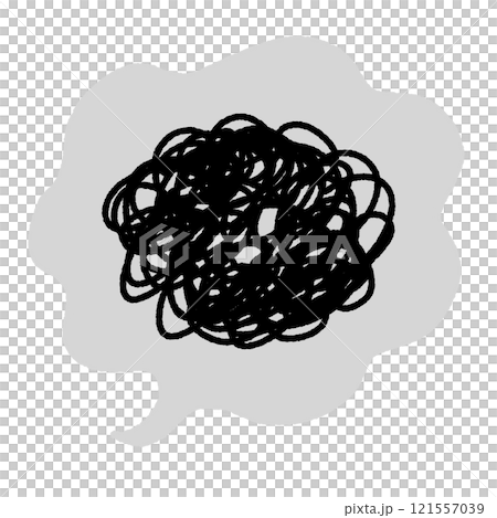 ぐちゃぐちゃに絡まる線と吹き出し モヤモヤ 不満 考える ぐちゃぐちゃに絡まる線と吹き出し モヤモヤ 不満 考える 121557039