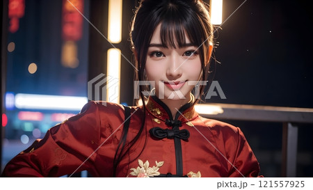 チャイナドレス姿の女性 121557925