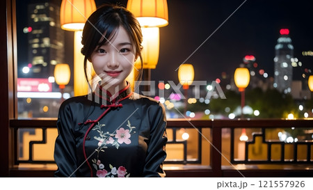 チャイナドレス姿の女性 121557926