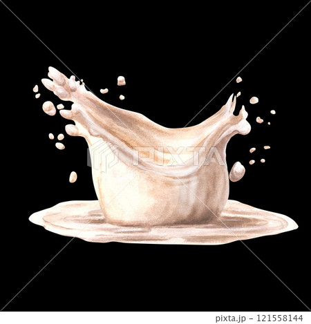 Watercolor Milk drink splash. White liquids splash, splatters. Dairy product. Milk pours out forming a funnel. Hand drawn illustration. Flowing milk, yogurt or cream. Clipart Isolated black background Watercolor Milk drink splash. White liquids splash, splatters. Dairy product. Milk pours out forming a funnel. Hand drawn illustration. Flowing milk, yogurt or cream. Clipart Isolated black background 121558144