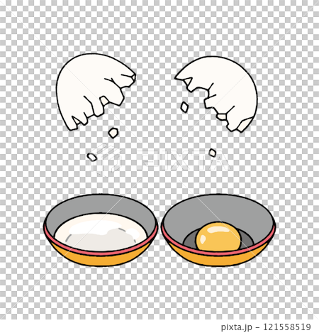 Eggs separated into whites and yolks 121558519