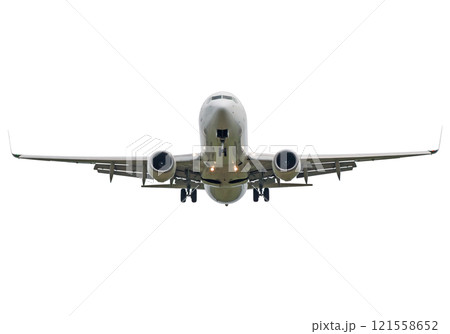 Passenger airliner landing isolated on white background 121558652