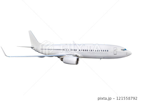 Passenger aircraft flying isolated on white background Passenger aircraft flying isolated on white background 121558792