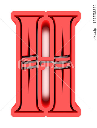 3D rendered illustration. Red vintage letter. Classic font. Art lettering. 121558822