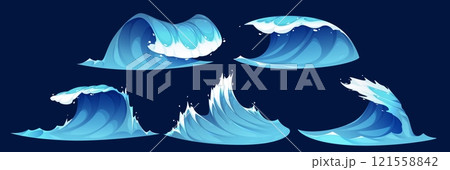 Cartoon ocean storm wave set. Cartoon ocean storm wave set. 121558842