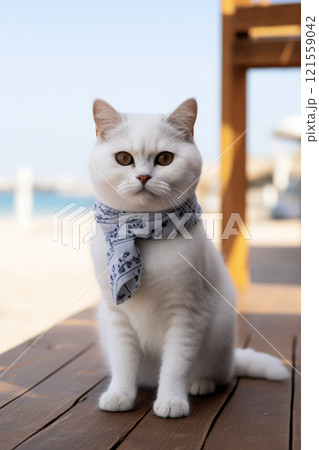 cat sitting with a Bandana for Mock Up . generative ai cat sitting with a Bandana for Mock Up . generative ai 121559042