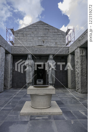 Montenegro, Statues at the entrance to the Njegos Mausoleum located on Mount Lovcen. 121559272