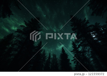 a pine trees under the sky with Northern lights. ai generative a pine trees under the sky with Northern lights. ai generative 121559372