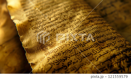 Old manuscript parchment Hebrew text ancient biblical scroll prophets Generative AI Illustration 121559579