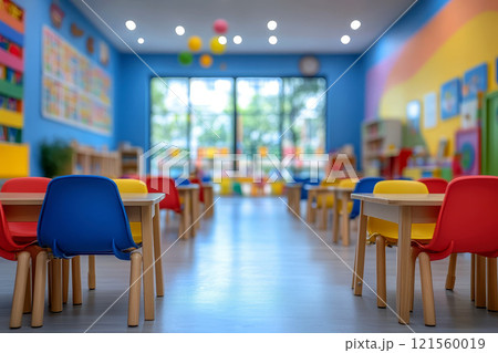 Nursery room or kindergarten for preschool children with colorful interior for daycare. Nursery room or kindergarten for preschool children with colorful interior for daycare. 121560019