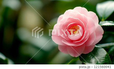 camellia pink flowers sunny morning natural light for copy text space in valentine concept. 121560041