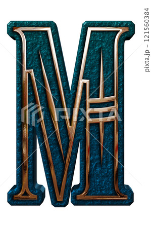 3D rendered illustration. Decorative vintage letter. Custom art font. 3D rendered illustration. Decorative vintage letter. Custom art font. 121560384