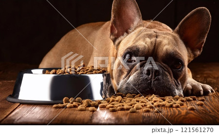 French Bulldog enjoy eating with pet food 121561270