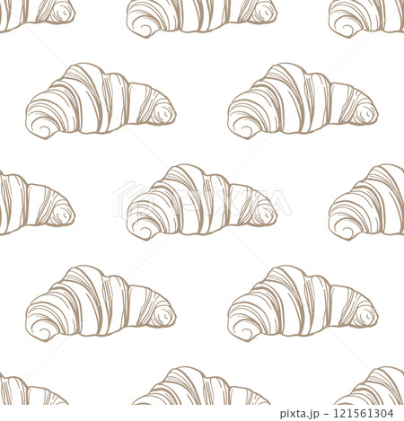 Hand drawn monochrome croissant seamless pattern Hand drawn monochrome croissant seamless pattern 121561304