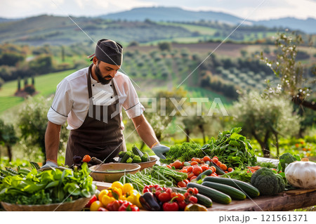 Chef collecting fresh organic vegetables in...のイラスト素材 [121561371] - PIXTA