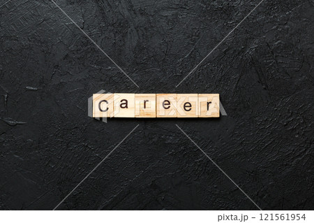 Career word written on wood block. Career text on table, concept 121561954