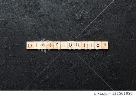 distribution word written on wood block. distribution text on table, concept 121561956