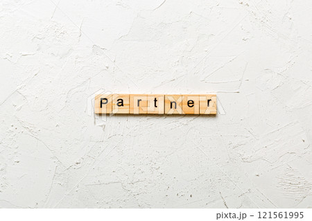PARTNER word written on wood block. PARTNER text on table, concept PARTNER word written on wood block. PARTNER text on table, concept 121561995