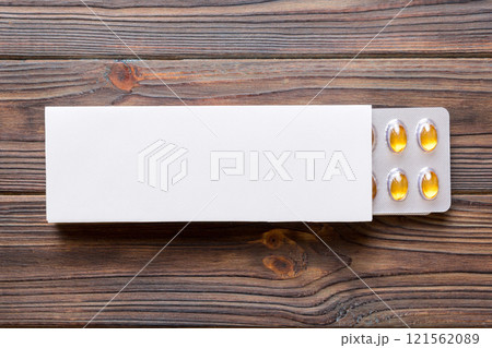 Blank White Product Package Box Mock-up. Open blank medicine drug box with omega blister top view 121562089