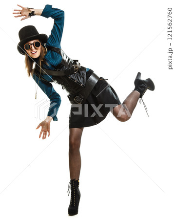 beautiful steampunk woman in glasses isolated. 121562760