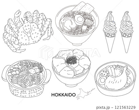 北海道グルメ　線画のイラストモノクロ 121563229